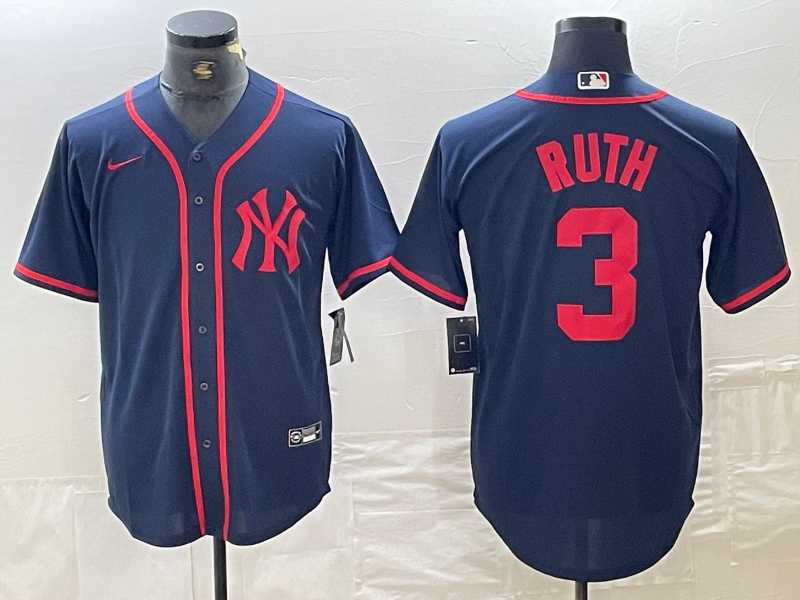 Mens New York Yankees #3 Babe Ruth Navy Red Fashion Cool Base Jersey